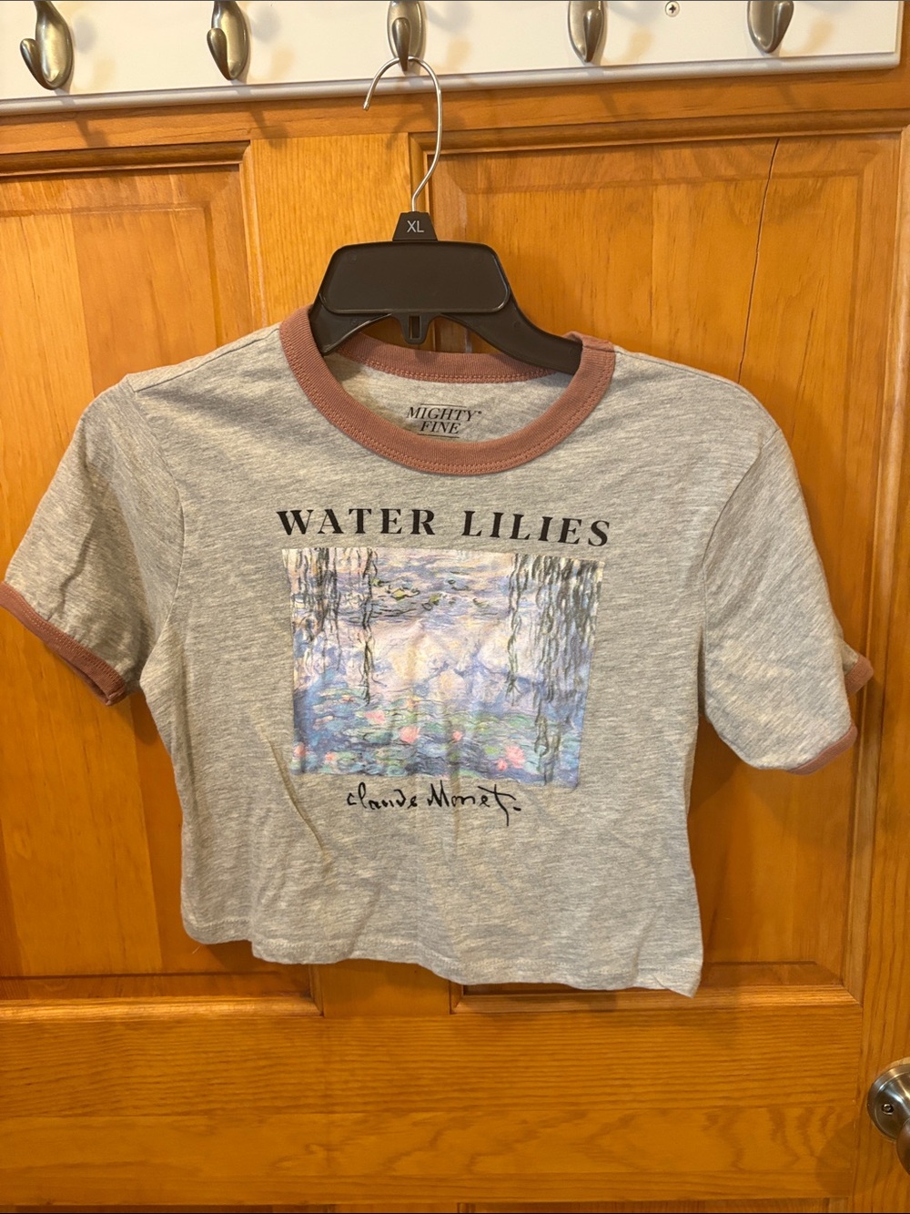 Mighty Fine Grey Tee with Mauve Trim – Water Lilies Print